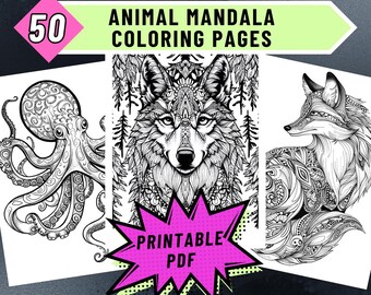Animal Mandala Coloring Pages Volume 1 Bold Easy Coloring Sheets Printable Coloring PDF Stress Relief Coloring For Adults Instant Download