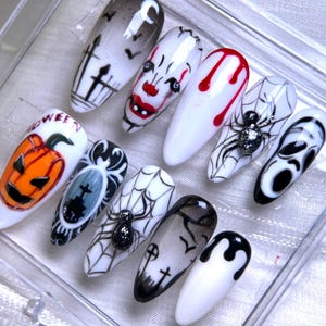 Horror Halloween Drücken Sie auf die Nägel | Handgemachte Gruselige Nailart