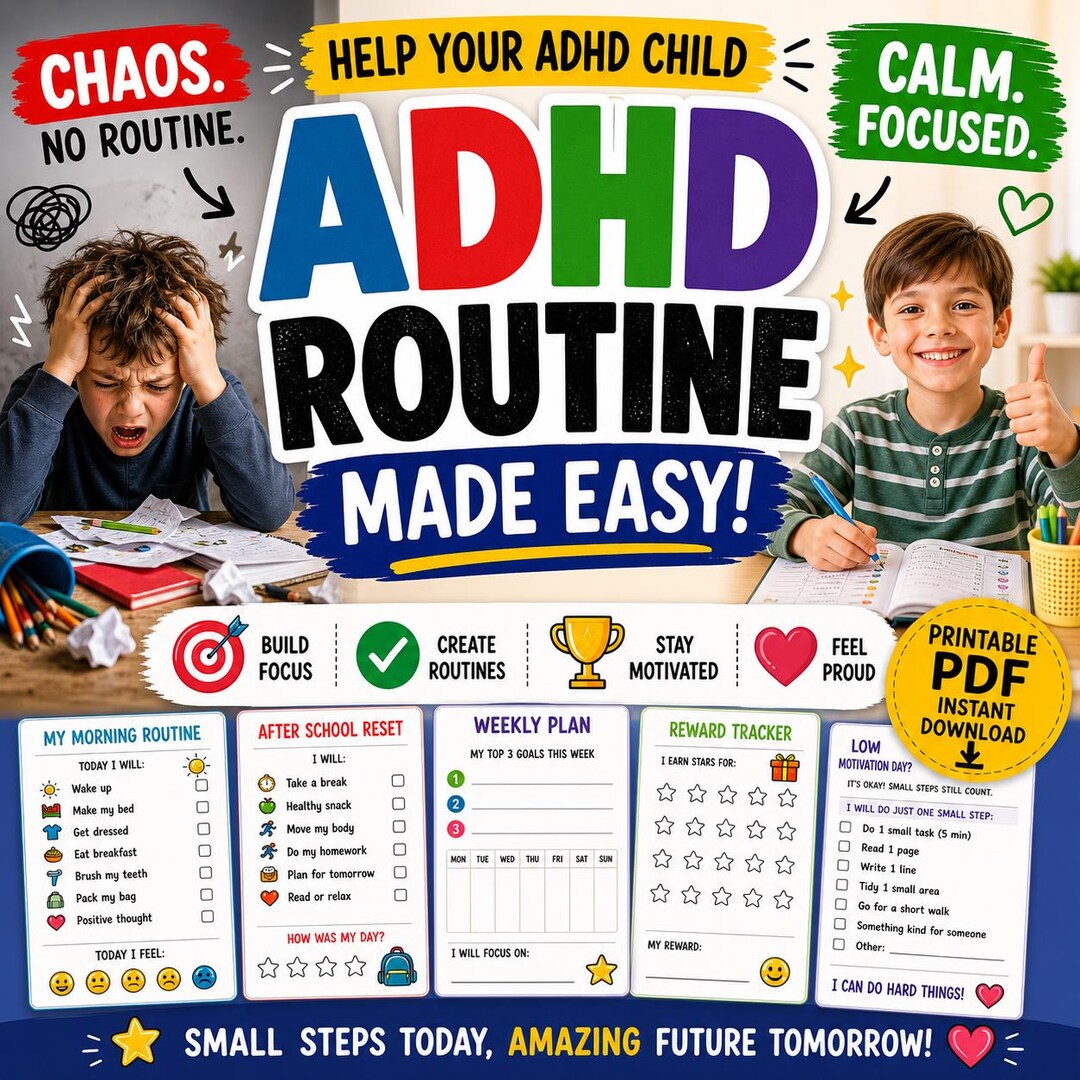 ADHD Kids Routine Planner | Daily Behavior System, Executive Function ...