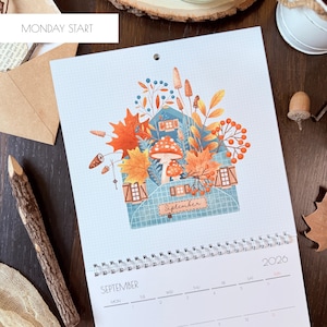 2026 Botanical Wall Calendar: Whimsical Fairy Houses, Flowers & Mushrooms