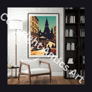 A Spanish Night Out -Digital Art Print Urban Spain Wall Decor Cultural Nightlife Scene Instant Download by A Albertin
