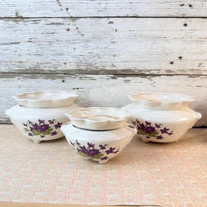 Vintage African Violet Planters Set of 3 | Purple Violet Flower Pots | Mid Century Pottery | Self-Watering