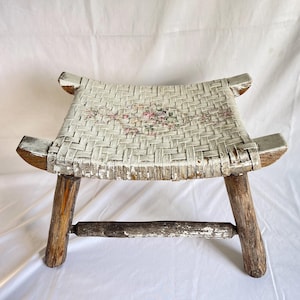 Antiker Hickory Bugholz Fußhocker - Chippy - Shabby