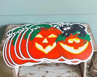 Vintage Halloween-placemats set om 6 – Svart katt Jack O'Lantern vinylstansar