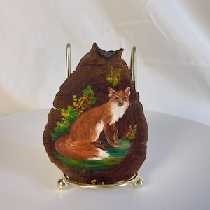 Tiny Hand-Painted Fox on Wood Slice – Rustic Nature Art by Local Artist