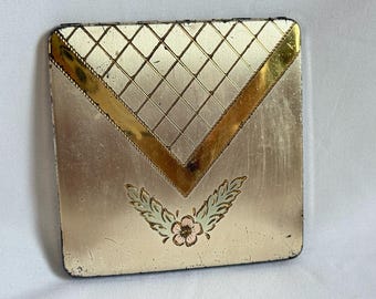 Gold Makeup Compact Case with Pouch – Art Deco 1930s–1950s