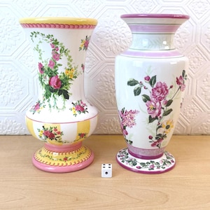 Vintage Laura Ashley Floral Vases | Ceramic Cottagecore Decor Pair Grandma Chic