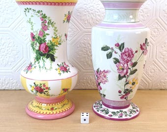 Vintage Laura Ashley bloemenvazen | Keramiek Cottagecore-decorpaar Grandma Chic