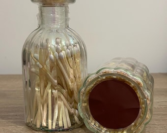 Aesthetic Matches in a Glass Bottle | Neutral Home Décor Matches | Minimalist Candle Accessory | Match Jar Gift | Refillable Matches