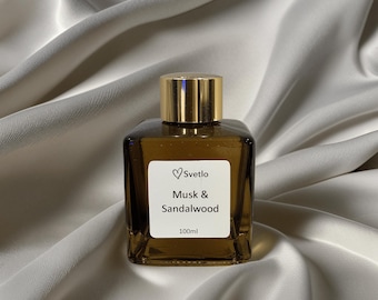 Musk & Sandalwood Luxury Reed Diffuser • Long-Lasting Home Fragrance • Eco Friendly Vegan • Handmade Room Diffuser
