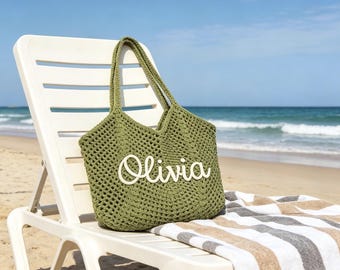 Bolsos de playa personalizados, bolsos de playa de ganchillo, regalo para damas de honor, bolsa de regalo para damas de honor, regalos de recuerdo de boda, regalo para despedida de soltera.