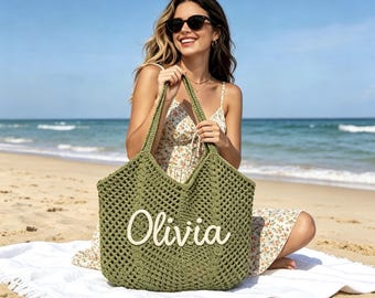 Bolsos de playa personalizados, bolsos de playa de ganchillo, regalo para damas de honor, bolsa de regalo para damas de honor, obsequio para bodas, regalo para despedida de soltera.