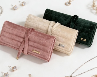 Personalized Velvet Jewelry Roll, Monogram Travel Jewelry Organizer, Bridesmaid Proposal Gift, Wedding Favors, Gift for mom, Gift for her