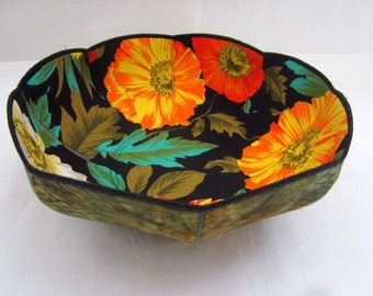 Hawaiian Flowers fabric bowl floral botanic yellow orange turquoise