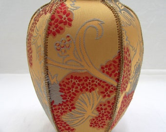 Arts and Crafts Gold fabric ginger jar vase silk brocade floral botanic