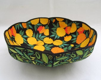 Yellow and Orange Zinnias Fabric Bowl