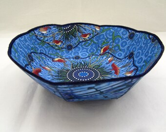 Australian Grassland blue fabric mini bowl brown birds Yeerung Blue
