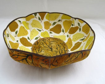 Autumn Pears fabric bowl yellow gold