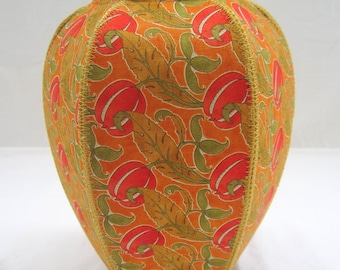 Arts and Crafts Seed Pod fabric ginger jar vase gold red olive