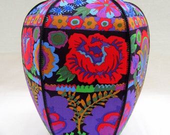 Kaffe Fassett Embroidered Flowers ginger jar vase purple magenta