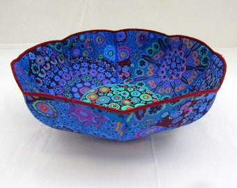 Blue-Green Mosaic fabric bowl Kaffe Fassett millefiore