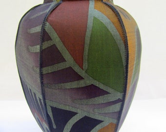 Mud Pack big fabric ginger jar vase Asian earth tones Burma silk batik