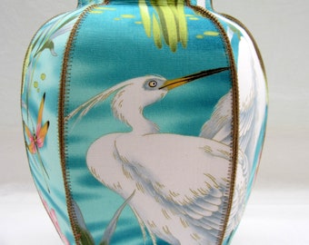 Egrets and Dragonflies big ginger jar vase turquoise pink pastel
