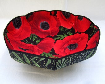Real Red Poppies fabric bowl floral botanic