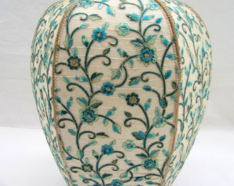 Embroidered Turquoise big ginger jar vase