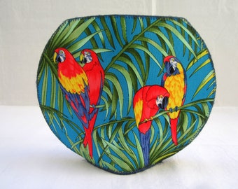 Red Parrots fishbowl fabric vase tropical bird
