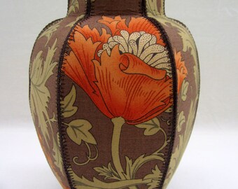 William Morris Poppy fabric ginger jar vase brown orange earth tones