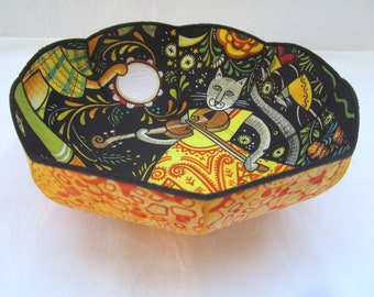 Cat and the Fiddle fabric bowl folk art Julie Paschkis