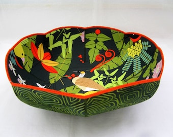 Charley Harper Hawaiian Foliage fabric bowl jungle green orange