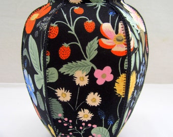 Strawberry Garden (black) fabric ginger jar vase flowers berries Rifle Paper Company