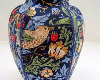 Strawberry Thief fabric ginger jar vase dark blue William Morris