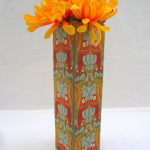 Rote Eulen Hohe Quadratische Stoffvase Tapetendruck oliv rot türkis