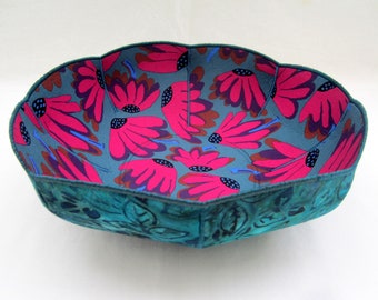 Hot Pink Blooms fabric bowl Brandon Mably lazy daisy magenta turquoise