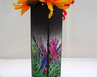 Zebra Jungle Tall Square Fabric Vase