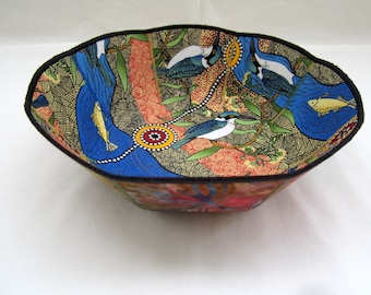 Australian Kingfisher blue fabric mini bowl river fish birds