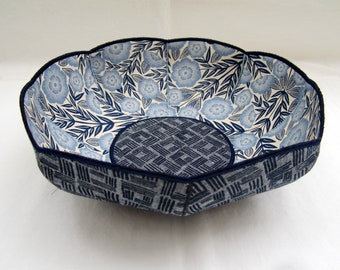 Blue-Gray Flowers fabric bowl indigo navy blue