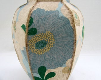 Iceland Poppies fabric ginger jar vase pale blue