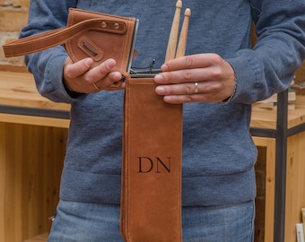 Bolsa de cuero personalizada para baquetas, estuche personalizado para baquetas, soporte para baquetas hecho a mano, regalo musical para músicos.