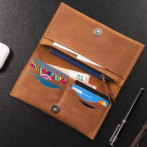 Handmade leather wallet women, Long wallet leather, Monogrammed wallet for her, Womens wallet with initials, Custom wallet women&#39;s