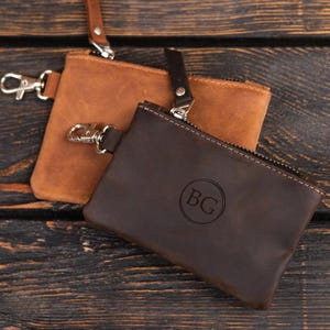 Mini Reißverschlusstasche Leder Schlüsselanhänger Tasche, Kleine Geldbörse mit Reißverschluss, Handgefertigtes Accessoire für Schlüssel, Karten, Ohrhörer, individuelles Geschenk