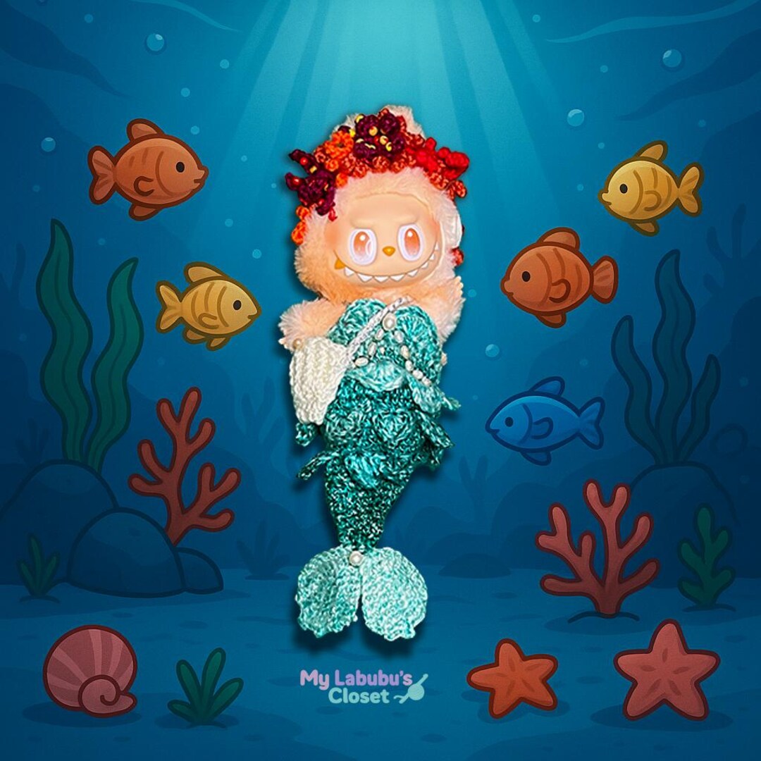 Crochet Mermaid Costume for Labubu – Handmade Doll Clothes Set With ...