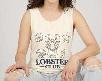 Camiseta sin mangas Lobster Club, Camiseta sin mangas con estampado playero, Camiseta de vida marina, Camiseta sin mangas unisex de verano costero