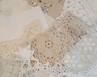 Bundel met neutrale kant en stof • Langzame stiksels, ongewenste dagboekversieringen -003