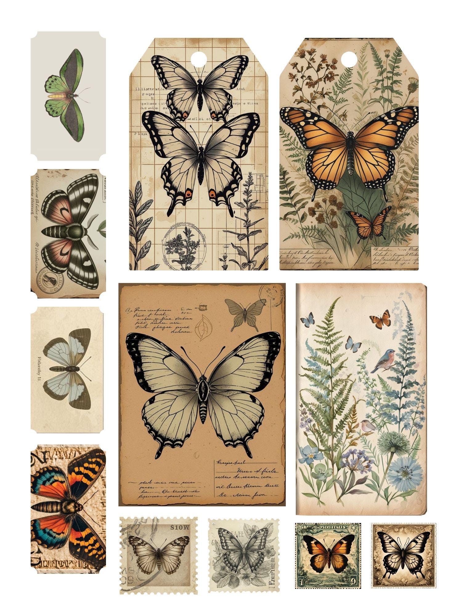 Butterfly Botanical Junk Journal Pages | Printed and Ready to Use (hard ...