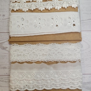 Paquete de ribetes de encaje blanco vintage: 4 estilos, Junk Journal Supply