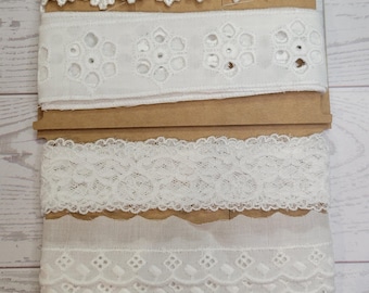 Bundel vintage witte kanten rand – 4 stijlen, voorraad tijdschriften